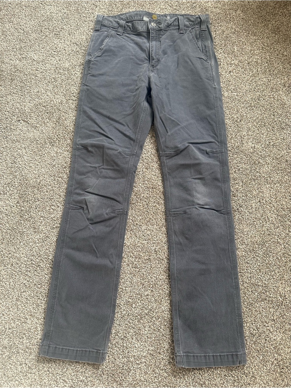 Men’s Carhartt Gray Straight Fit Work Pants with Gold Logo